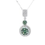 Round Brilliant Cut Diamond Green Moissanite Pendant + Necklace